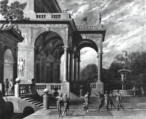 Brogiolo, Mario — Ascanio Luciano. Palace with Complex Portico, Entrance to a Garden. and Satyr Fountain — insieme